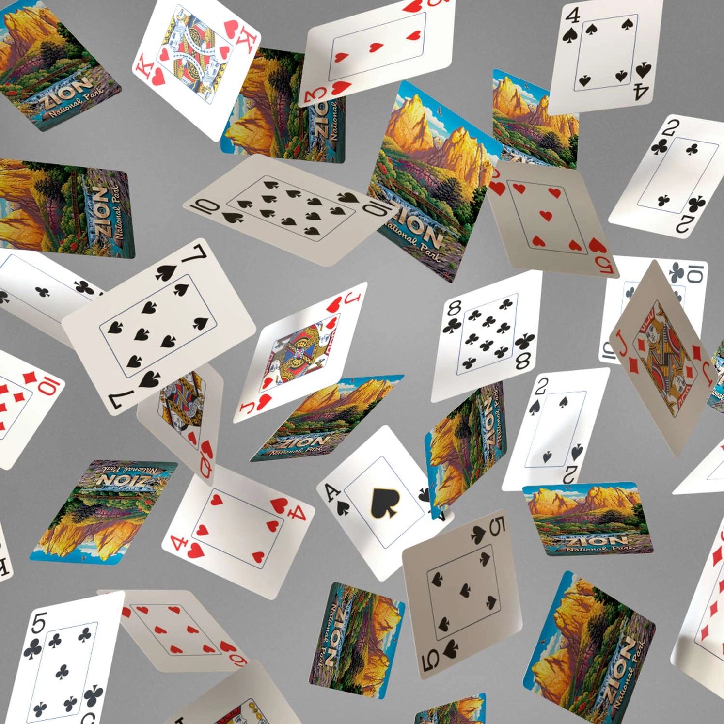 Zion National Park Playing Cards by Boardwalk falling card display with scenic backs