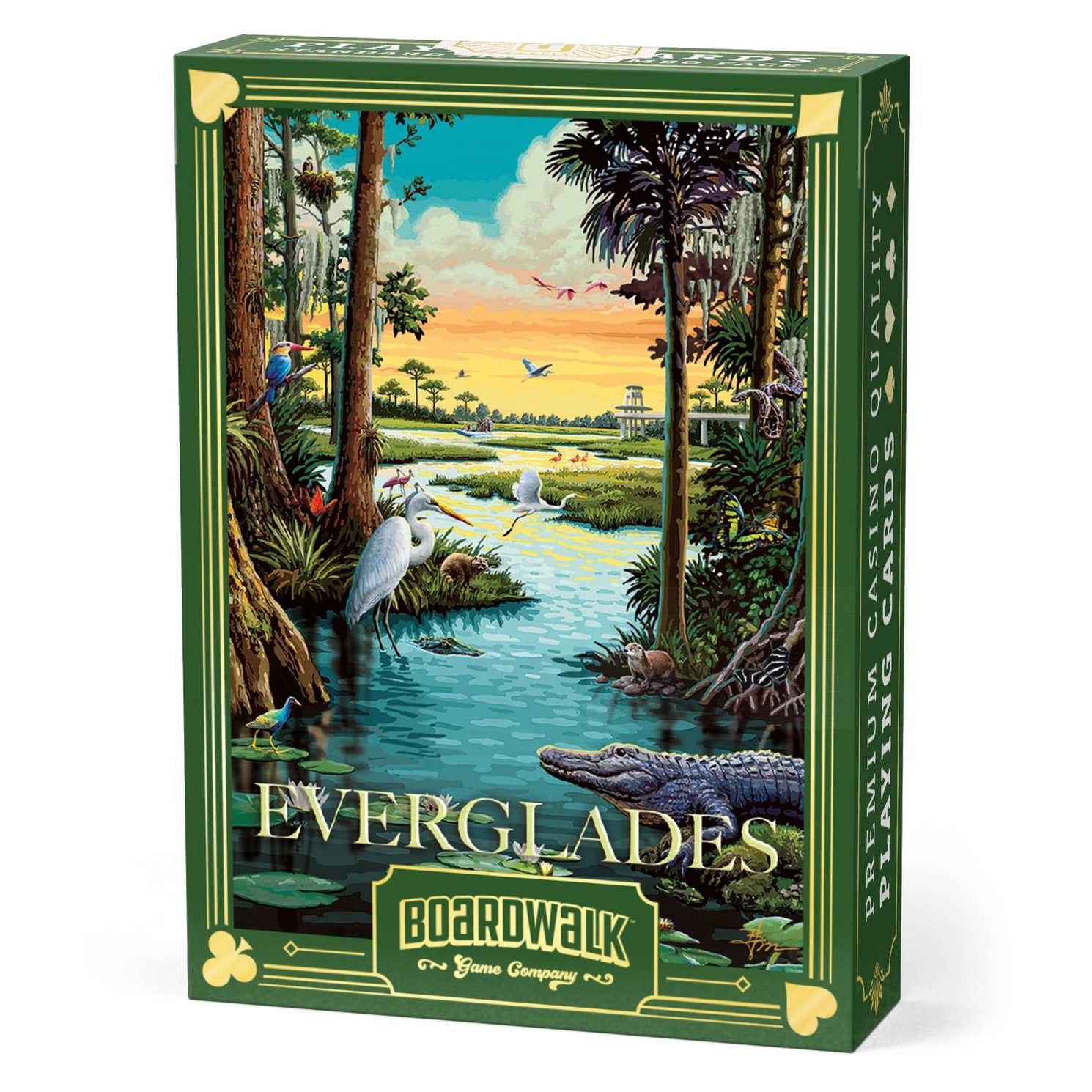 Everglades Playing Cards by Boardwalk tuck box with Florida wetland and alligator artwork
