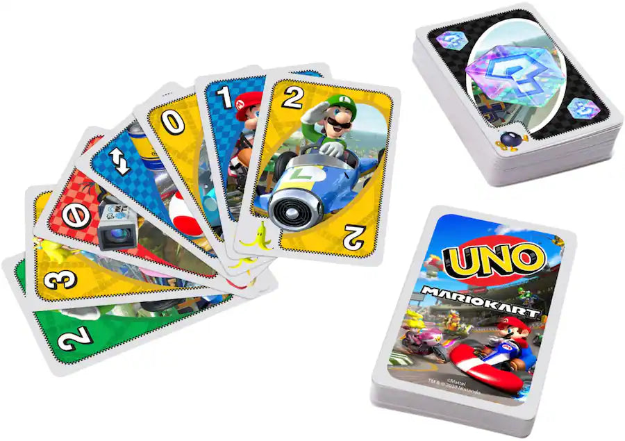 UNO Mario Kart racers and action card spread