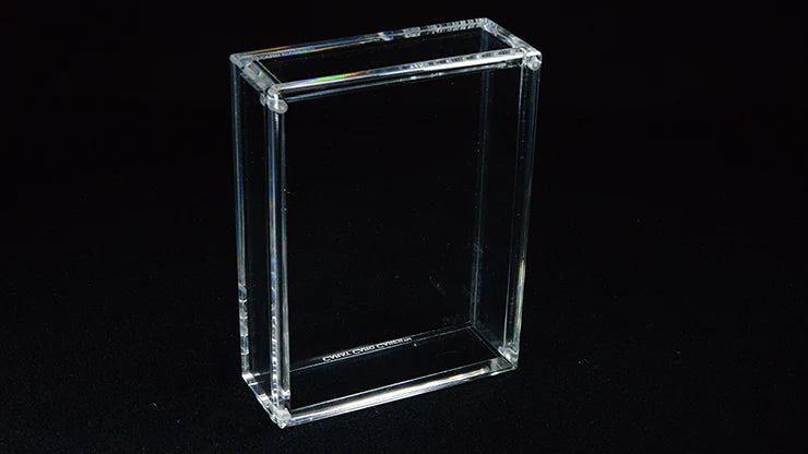 Clear plastic rectangular stand on a black background