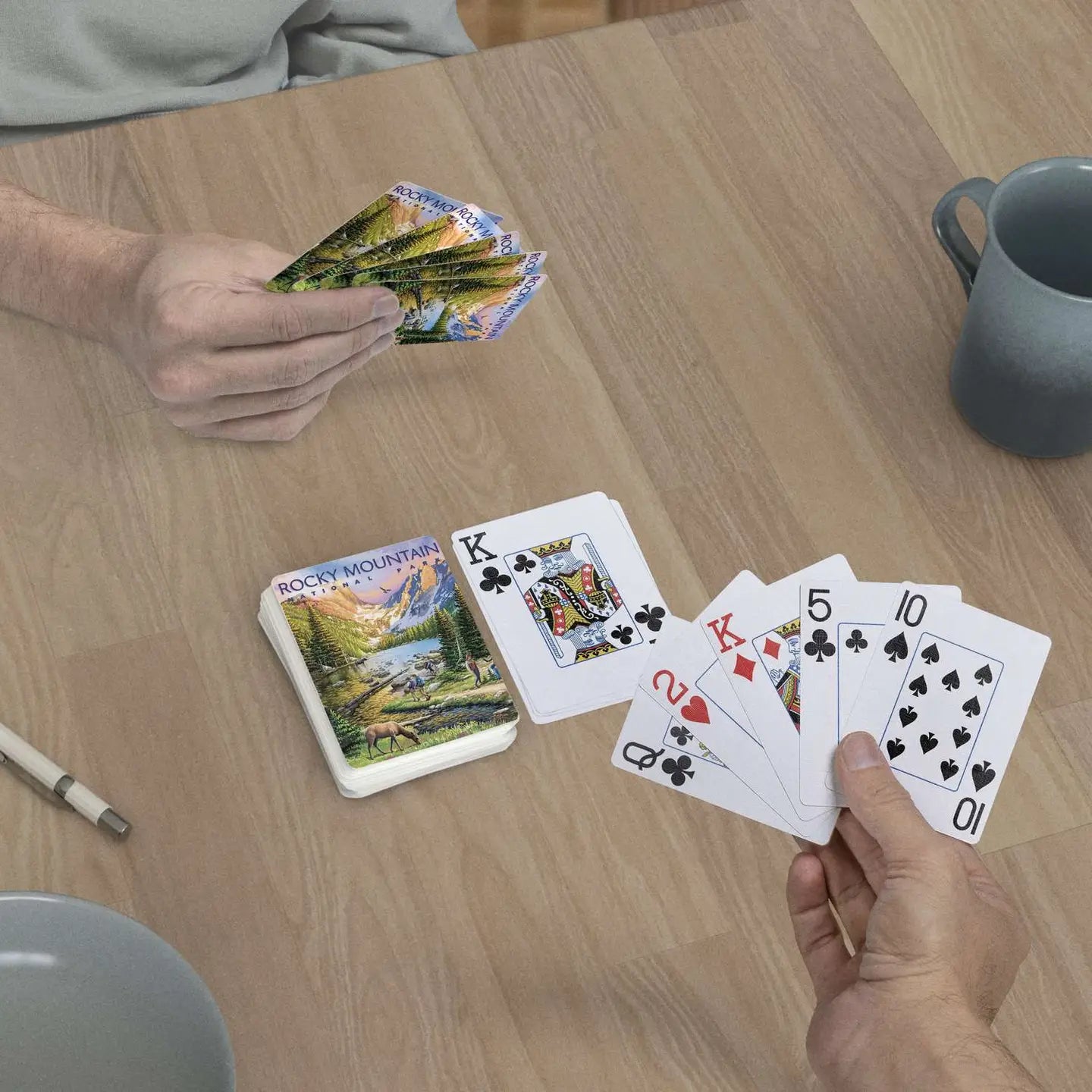Rocky Mountain National Park jumbo-index playing cards in use at a table