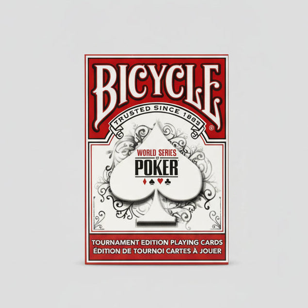 Bicycle World Series of Poker Tournament Edition playing cards on a light gray background