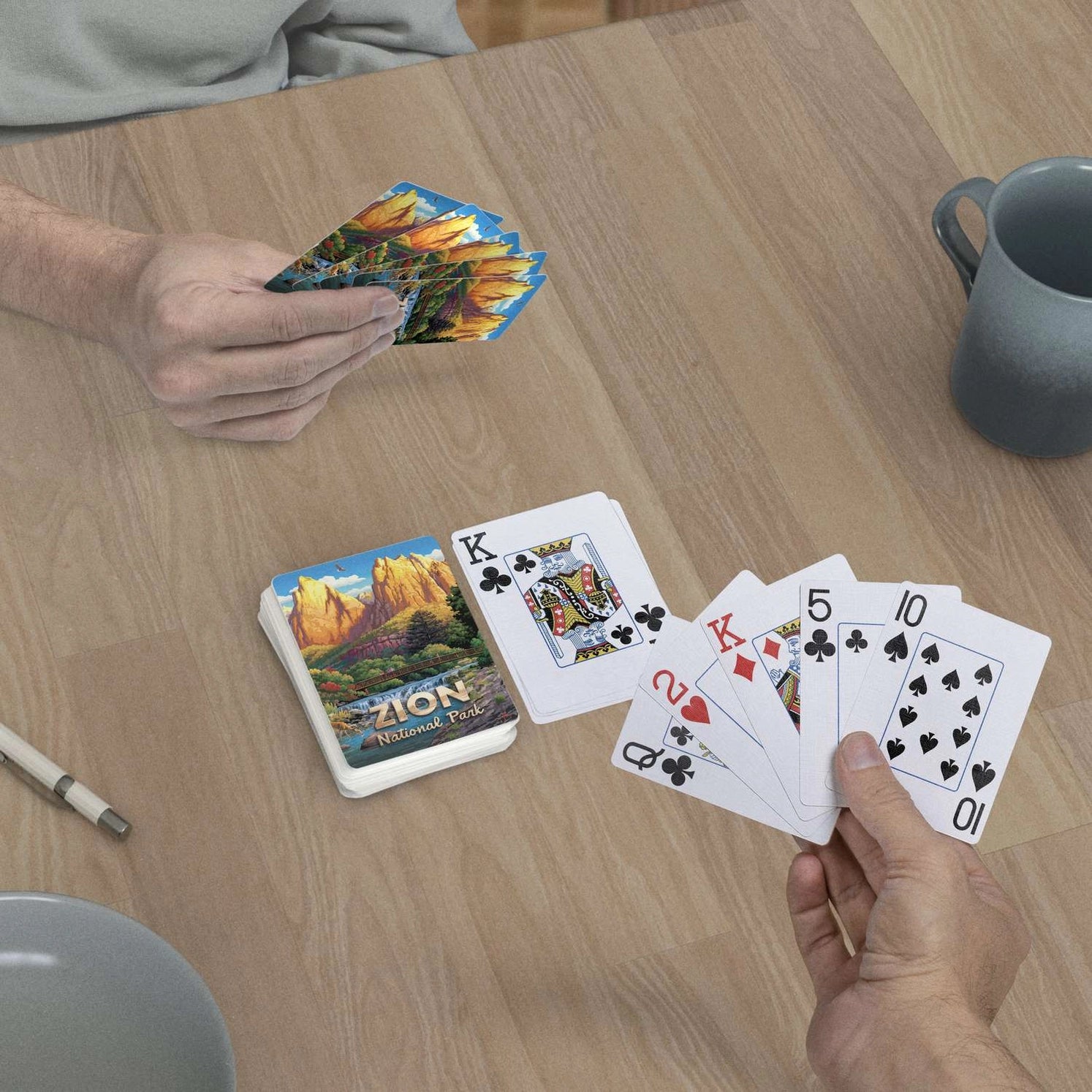 Zion National Park Playing Cards by Boardwalk deck on table with jumbo index playing-card faces