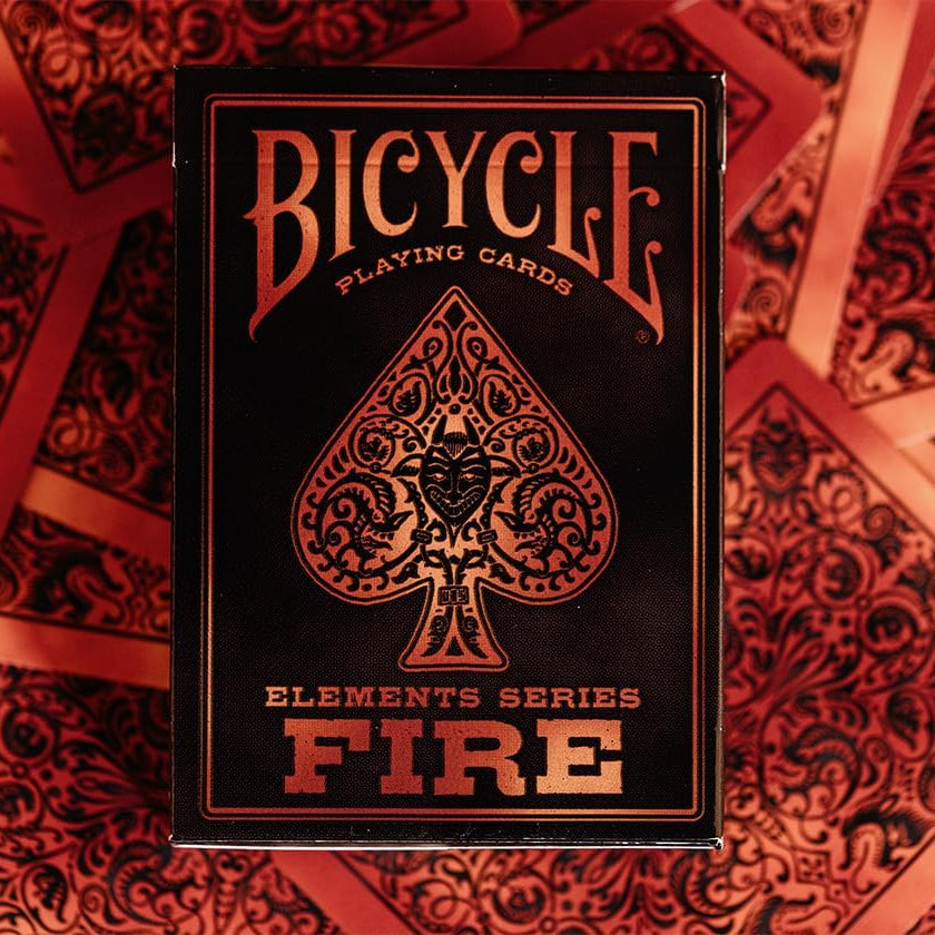 Bicycle Playing Cards Elements Series Fire packaging on a red background