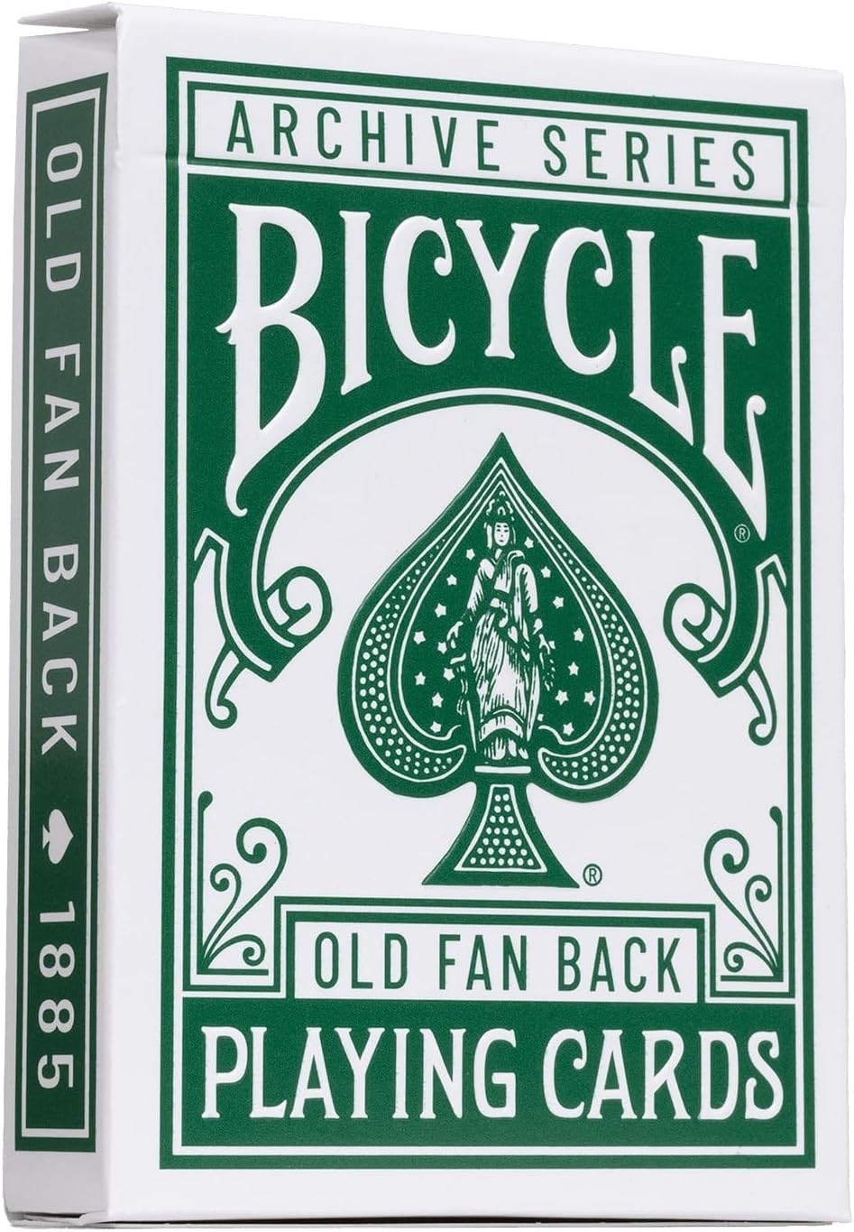 Bicycle Old Fan Back 1885 playing cards packaging with green and white design