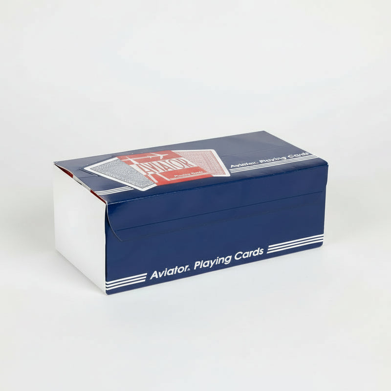 Box of Aviator playing cards with a blue and white design.