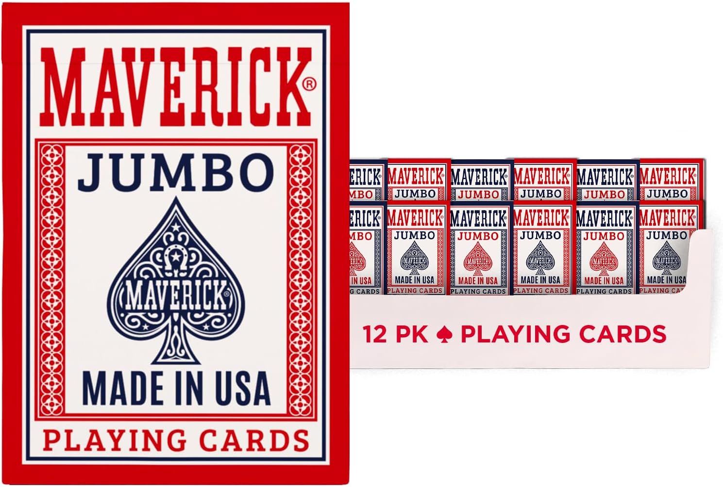 Maverick Made in USA Jumbo Index playing cards with packaging displaying 'Made in USA' text.