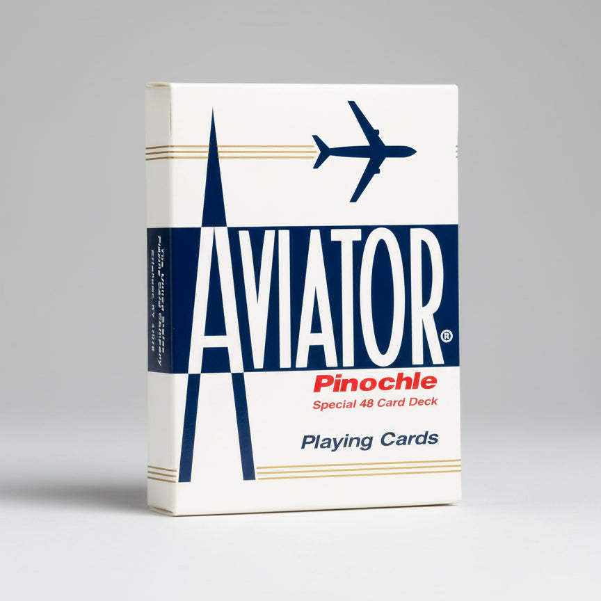 Aviator Pinochle playing cards packaging with airplane icon on a white background