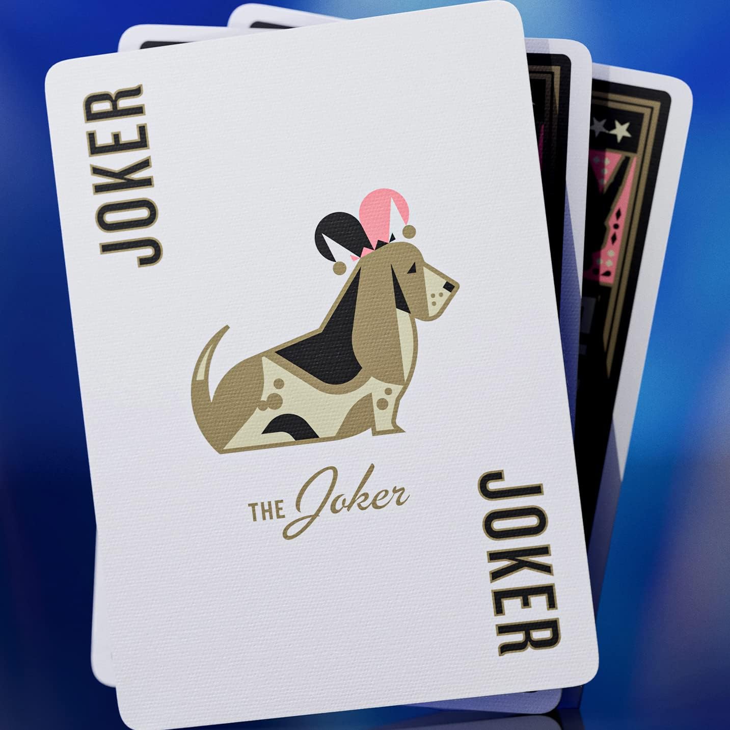 Theory11 Elvis Joker card depicting a cartoon hound dog wearing a jester hat.