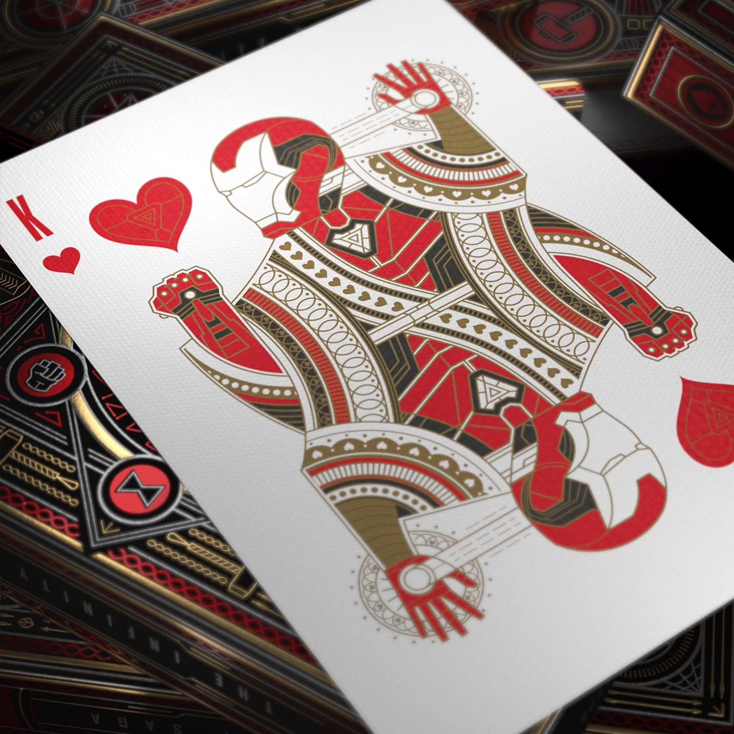 Card with a detailed design of a jester or clown figure on a white background