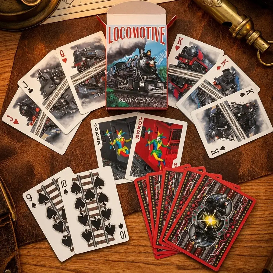 Locomotive Playing Cards custom steam train cards Jokers and card backs