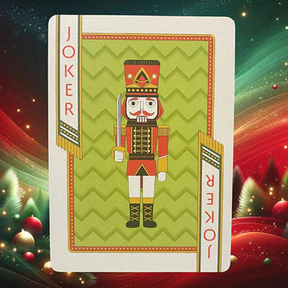 Joker card with nutcracker design on a festive background