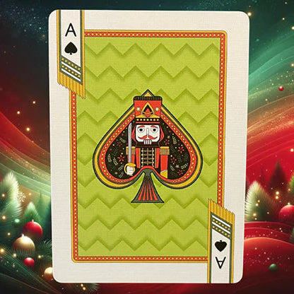 Playing card with Ace of Spades design on a festive background