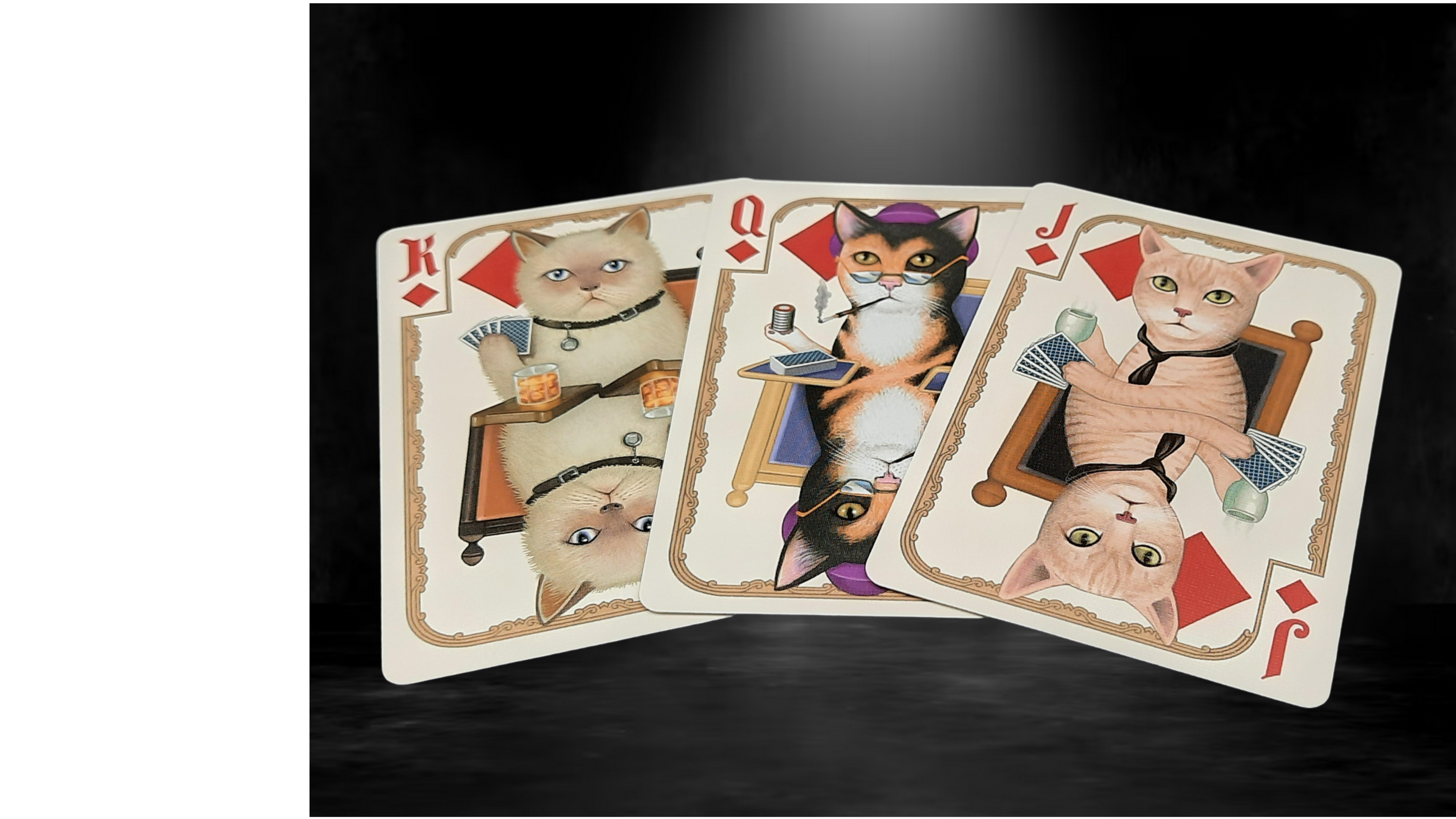Bicycle Poker Cats playing cards with cat-themed artwork on a dark background