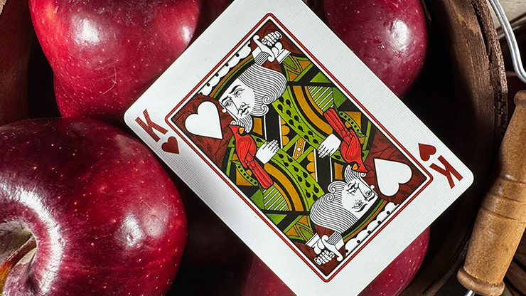 Johnny Appleseed King of Hearts court card on red apples