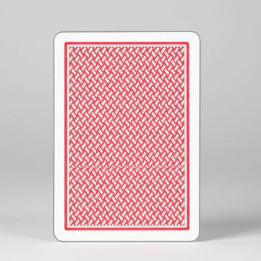 Red and white geometric patterned card
