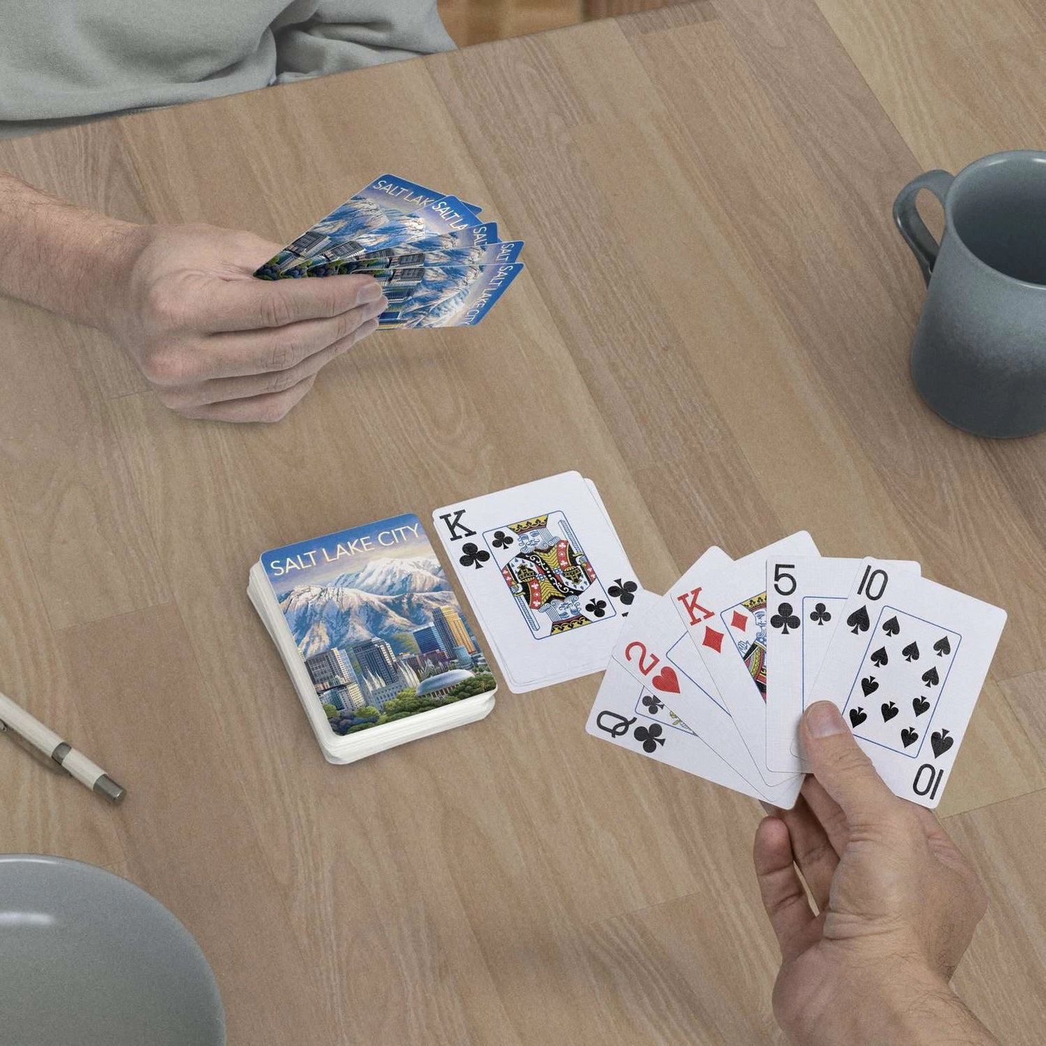 Salt Lake City Playing Cards by Boardwalk deck on table with jumbo index playing-card faces