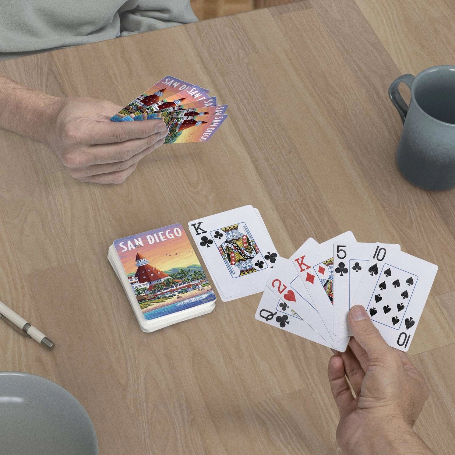 San Diego Playing Cards by Boardwalk deck on table with jumbo index playing-card faces