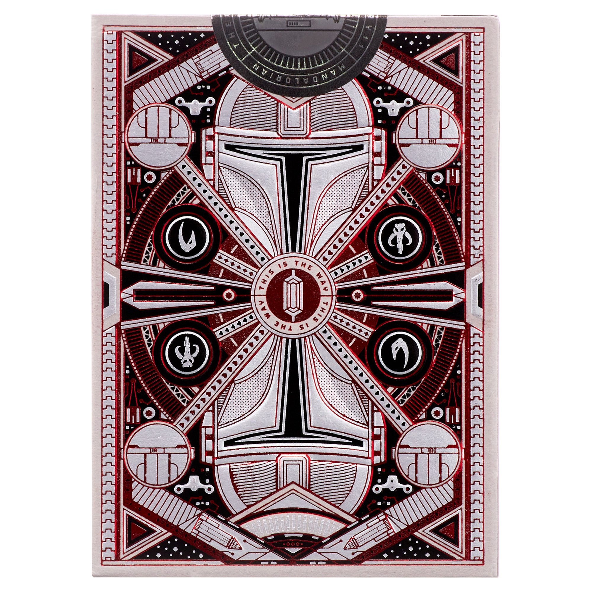 Decorative poster with geometric patterns and central design on a white background