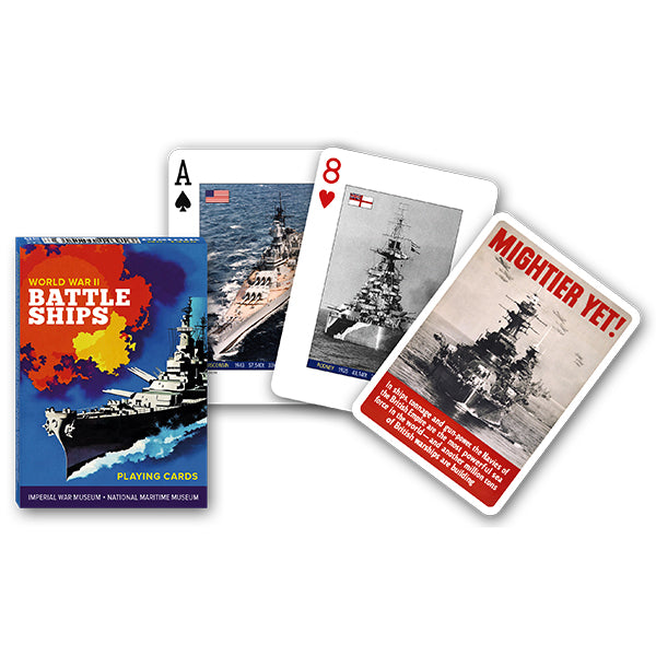 Piatnik World War II Battleships playing cards with historic warship photographs and illustrated tuck box