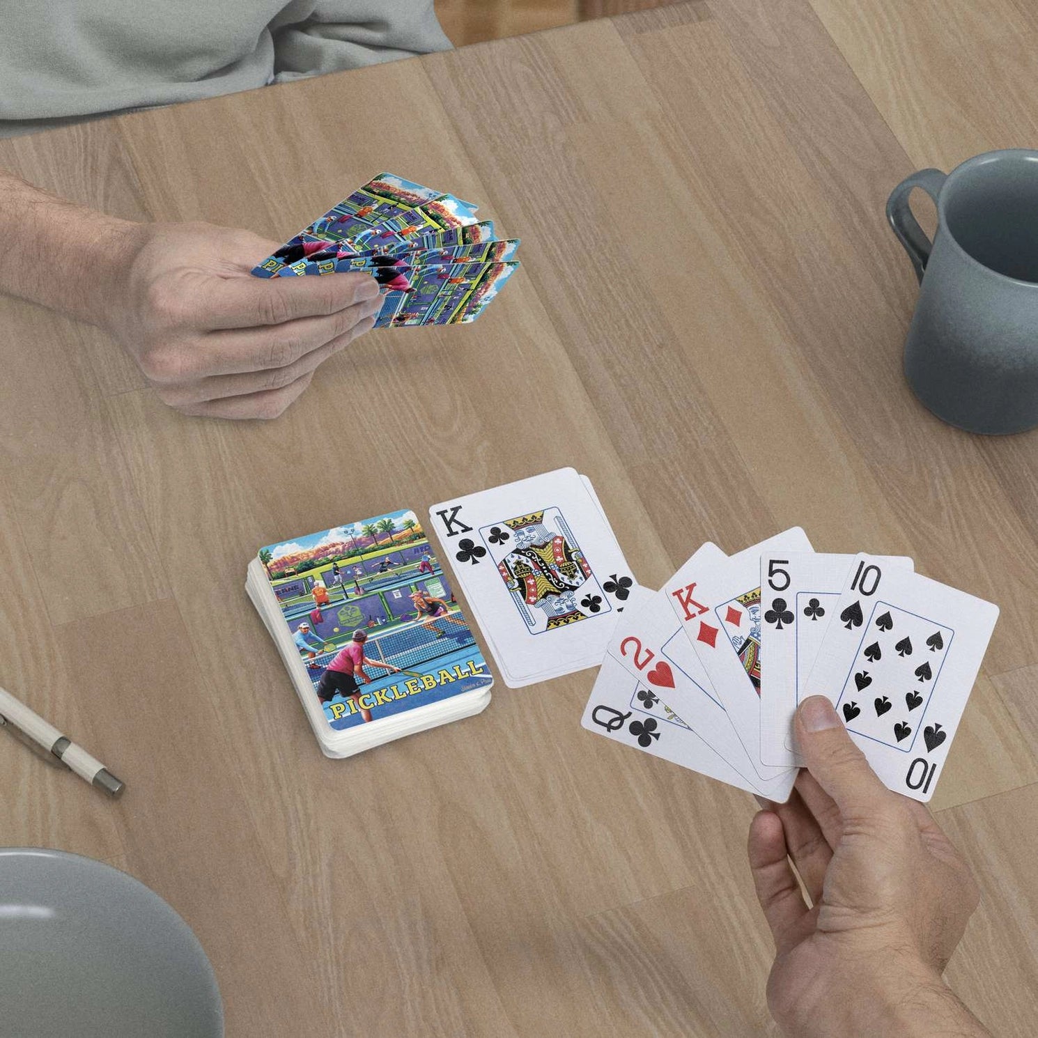 Boardwalk Pickleball Playing Cards used in a casual card game
