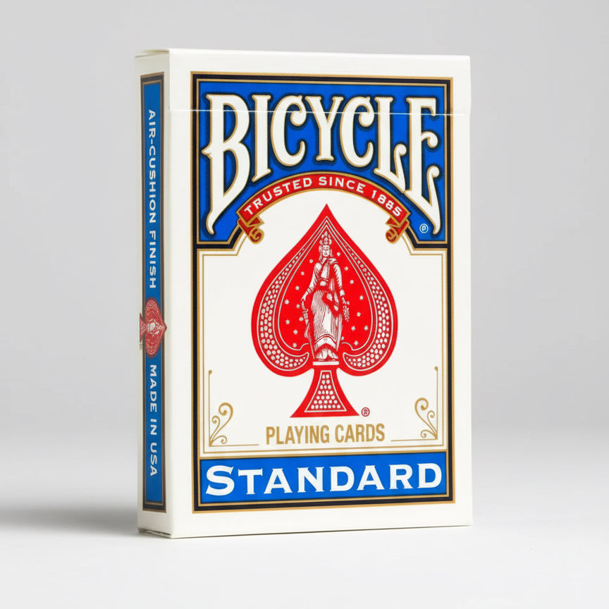 Bicycle playing cards packaging with red spade logo on a white background