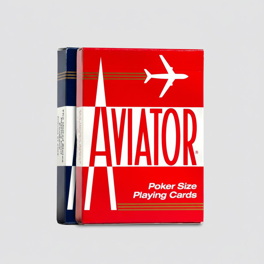 Red box of Aviator poker size playing cards with an airplane icon.