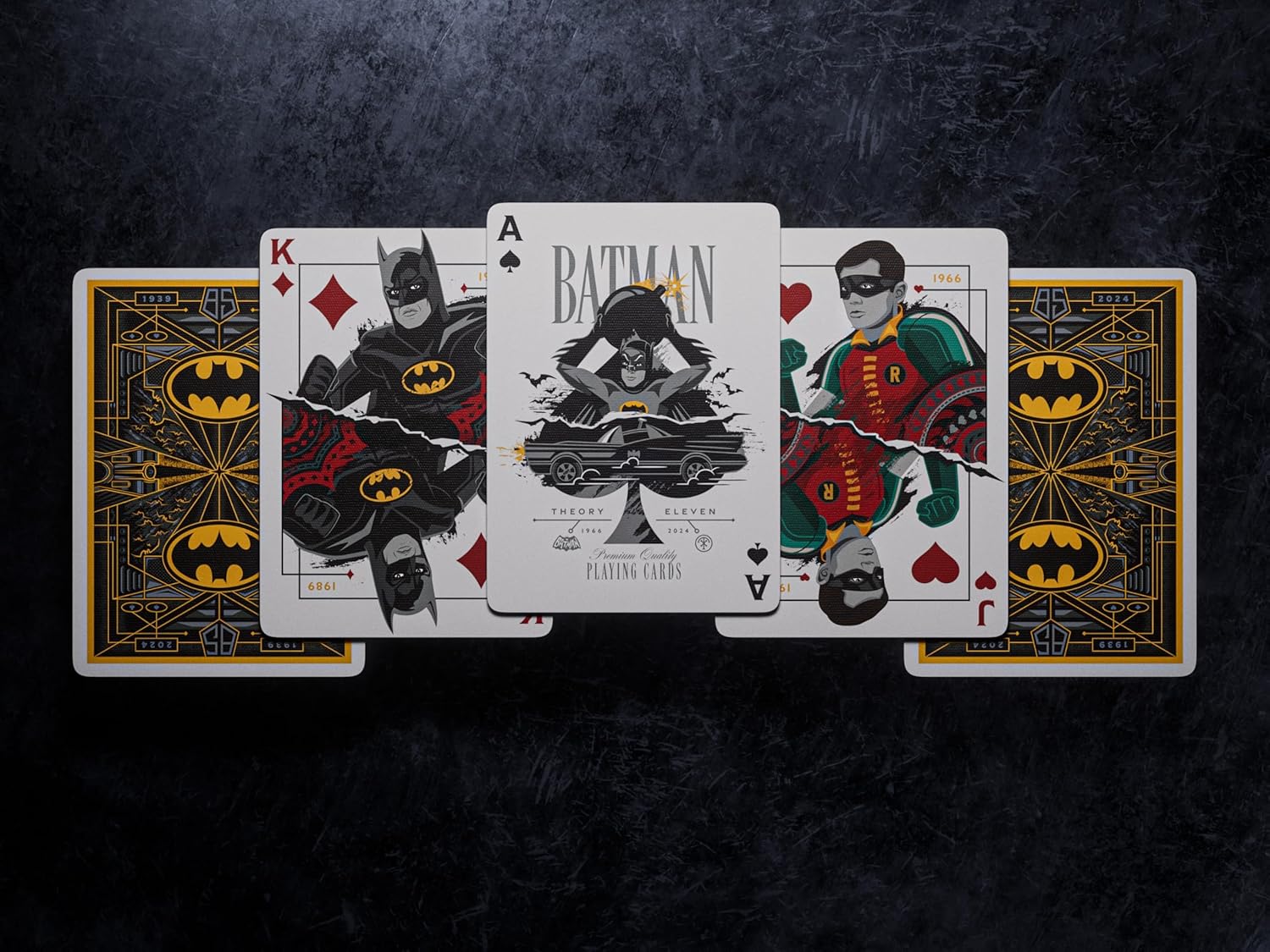 Batman-themed playing cards on a dark background