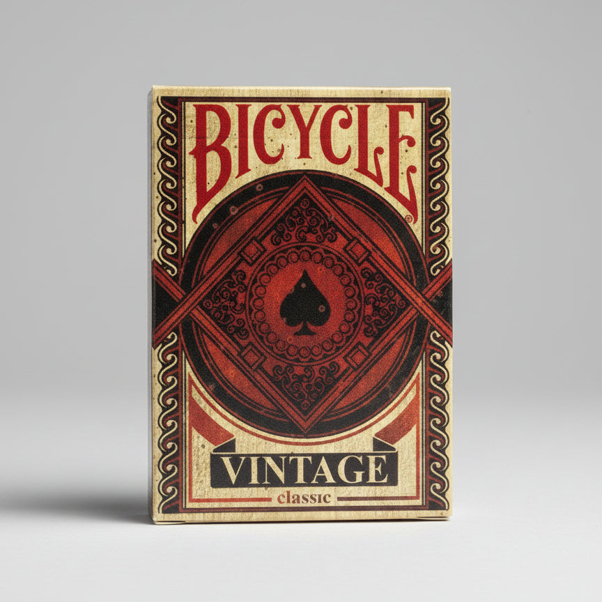 Vintage Bicycle playing card with red and black design