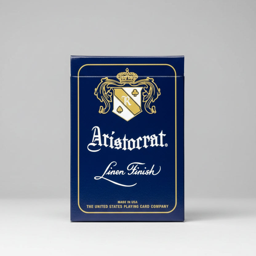 Aristocrat playing card box with blue and gold design