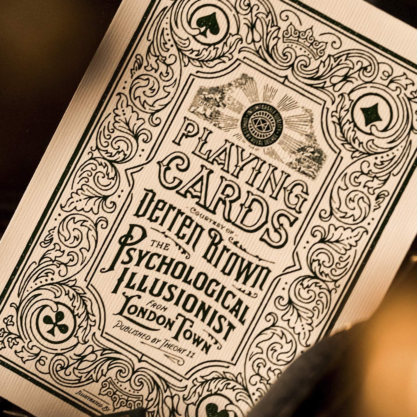 Illustrated info card from Derren Brown deck reading ‘Playing Cards – Courtesy of Derren Brown, The Psychological Illusionist from London Town.