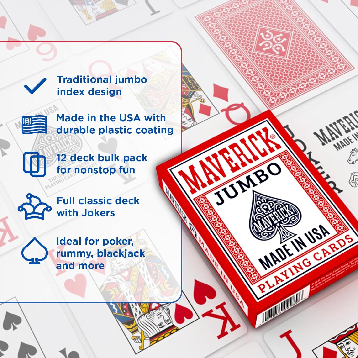 Maverick Made in USA Jumbo Index red tuck box on playing cards