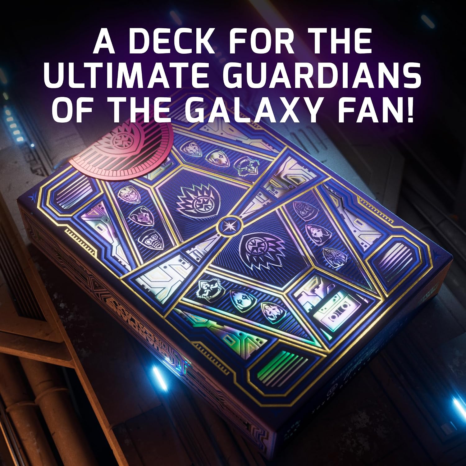 Theory11 Guardians of the Galaxy Playing Cards gift image with holographic tuck box