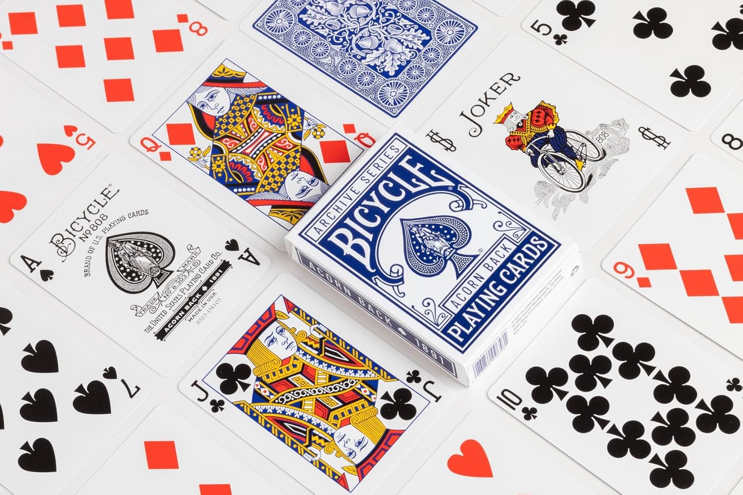 Bicycle Archive Series Acorn Back 1891 playing cards with various cards displayed on a white background