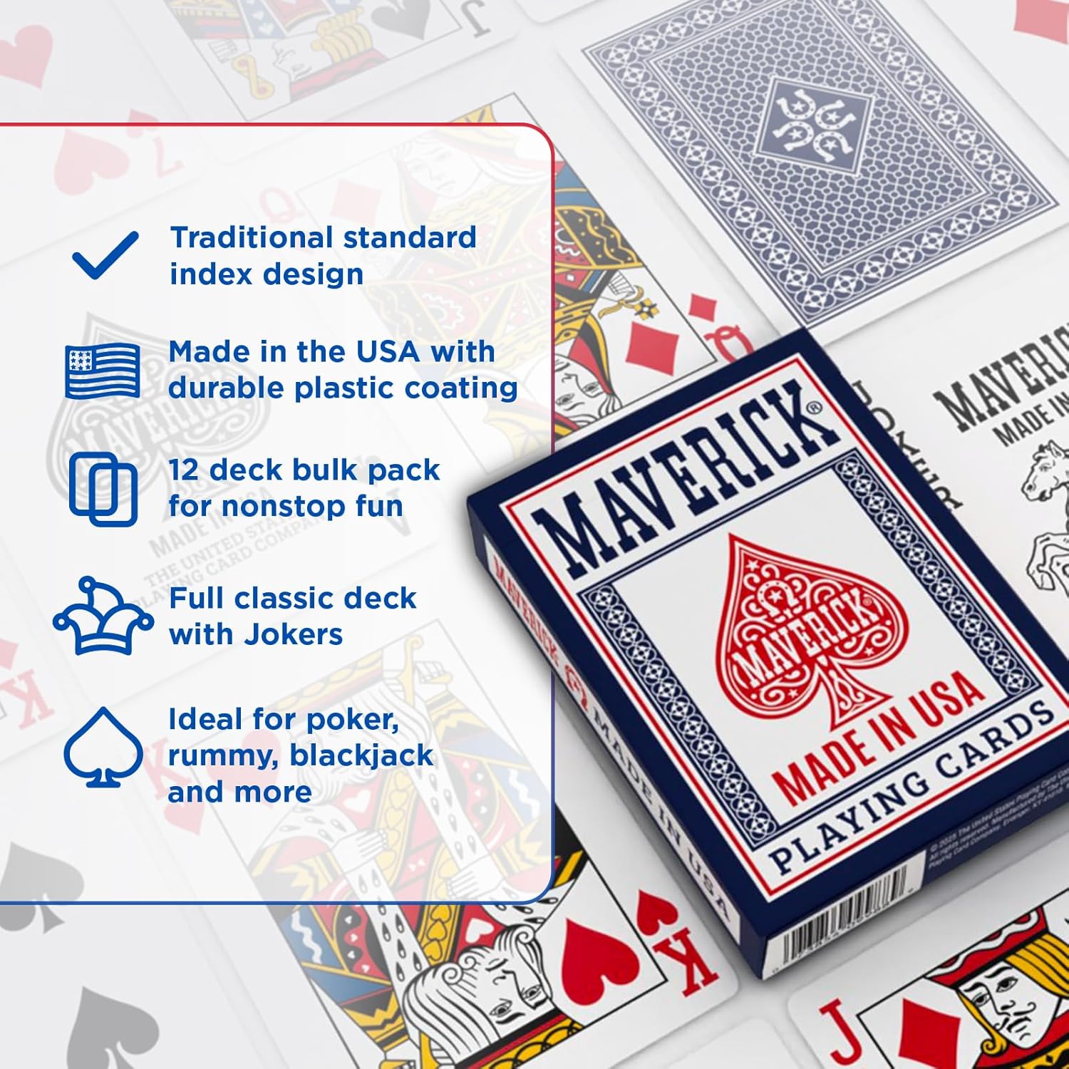 Maverick Made in USA playing cards packaging with card faces partially visible