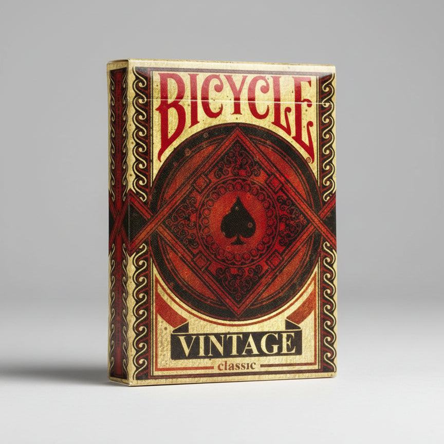 Bicycle Vintage playing card box with red and gold design