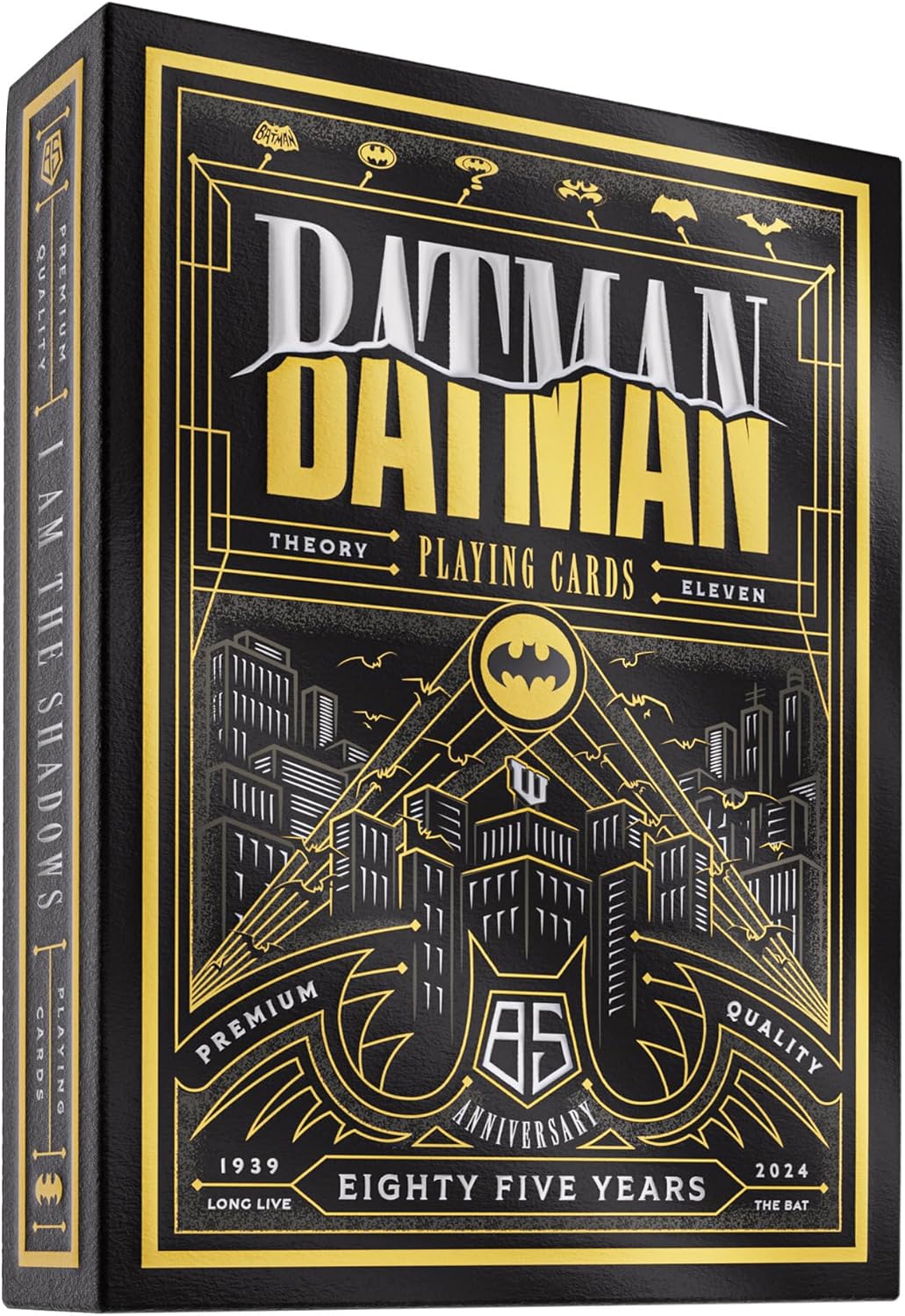 Batman playing cards packaging with gold and black design