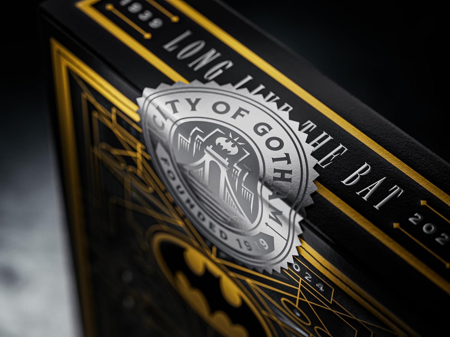 Close-up of a product packaging with 'City of Goth' branding and design elements.