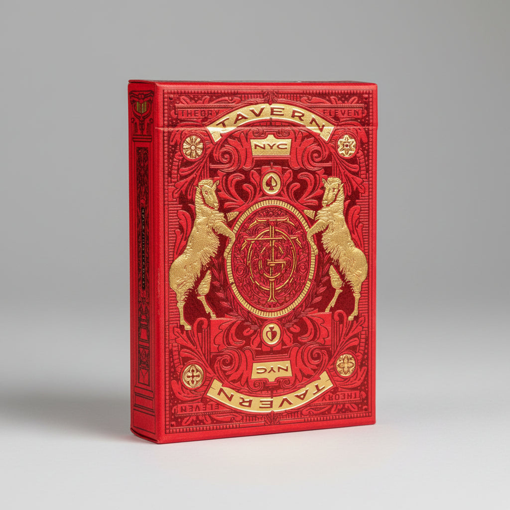 Theory11 Tavern on the Green Red Edition tuck box with gold foil and seal