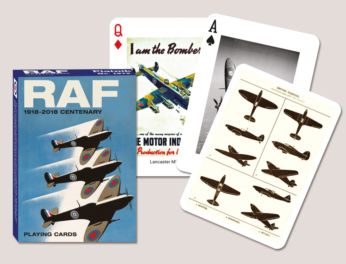 Piatnik Royal Air Force playing cards with Spitfire, Lancaster and British aircraft recognition artwork