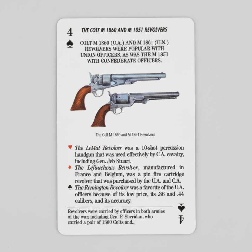 Arms and Armaments of the Civil War Card Game by U.S. Games featuring The Colt M 1860 and M 1851 Revolvers