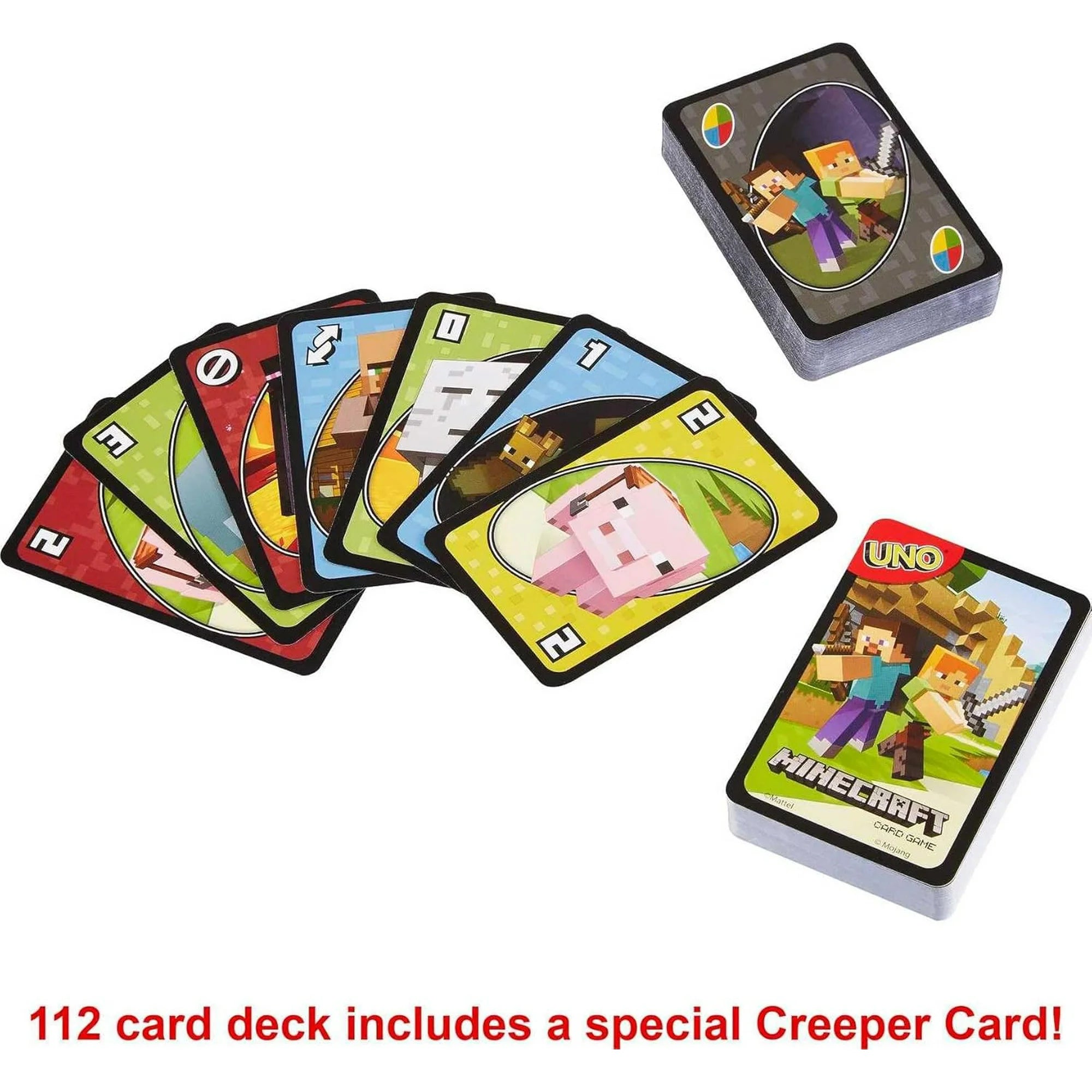 Card game with Minecraft-themed cards on a white background