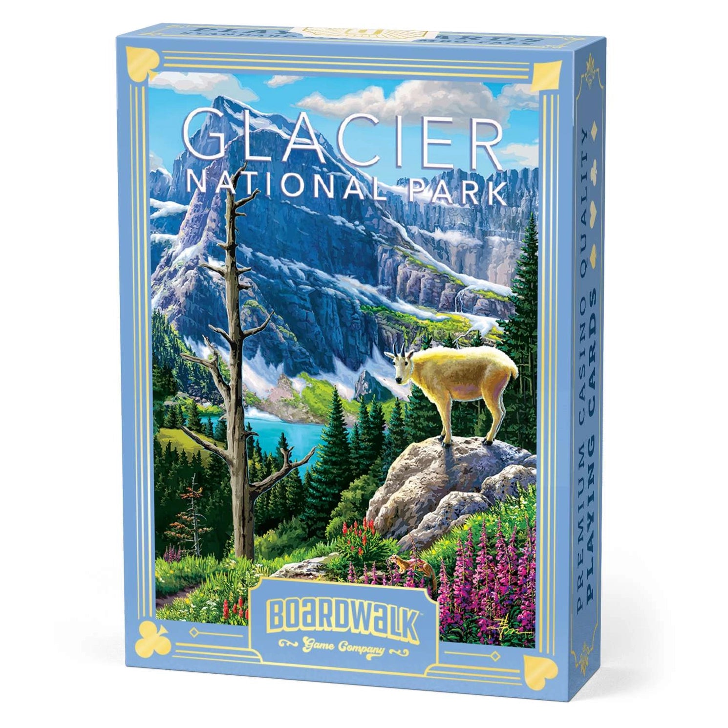 Glacier National Park Playing Cards by Boardwalk tuck box with mountain goat artwork