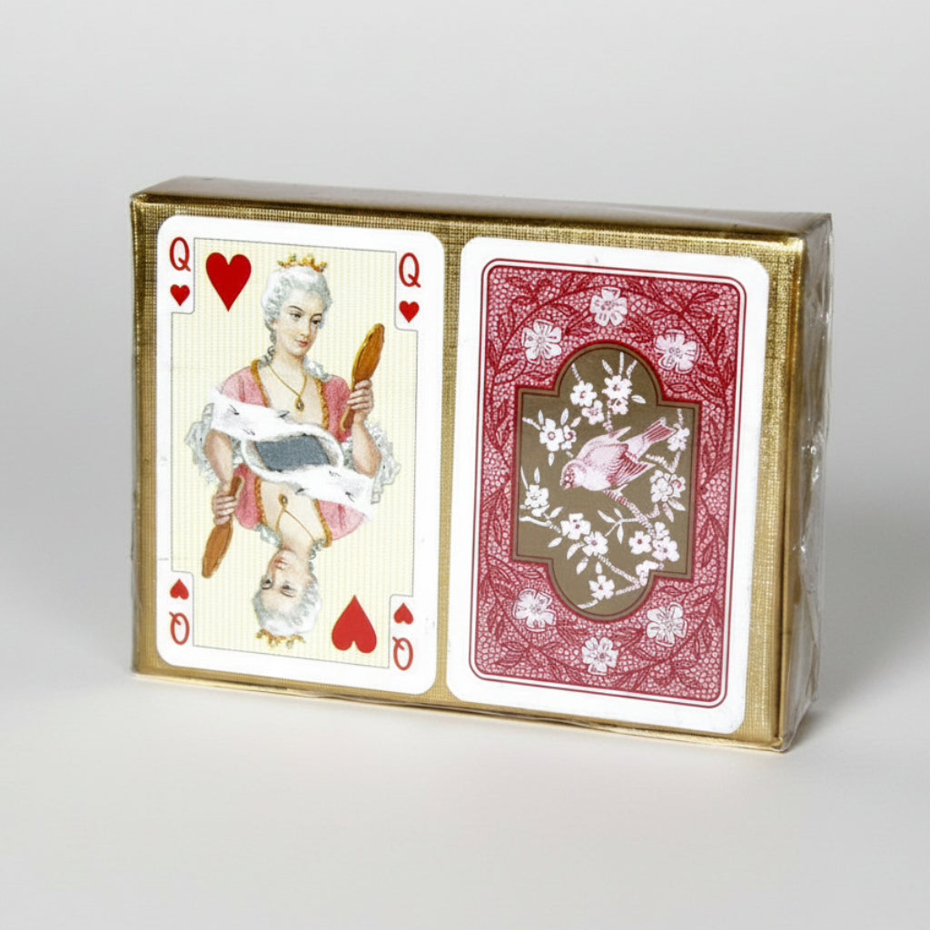 Piatink Empire Patience playing card box with Queen of Hearts and Queen of Diamonds designs on a white background
