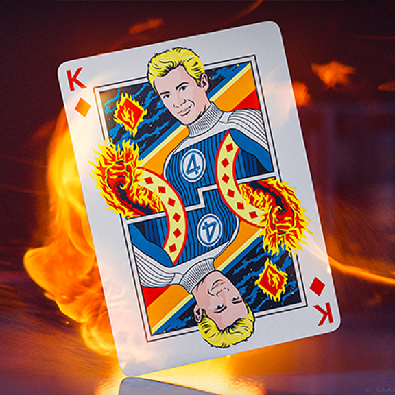Playing card with a character design on fire