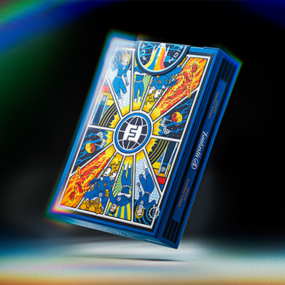 Colorful playing card box with intricate design on a dark background