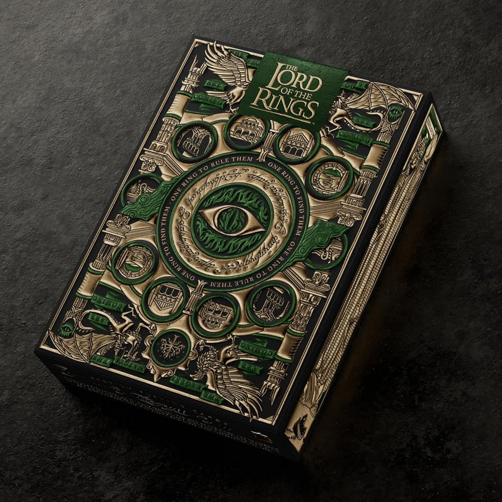 Playing card box with 'The Lord of the Rings' design on a dark background