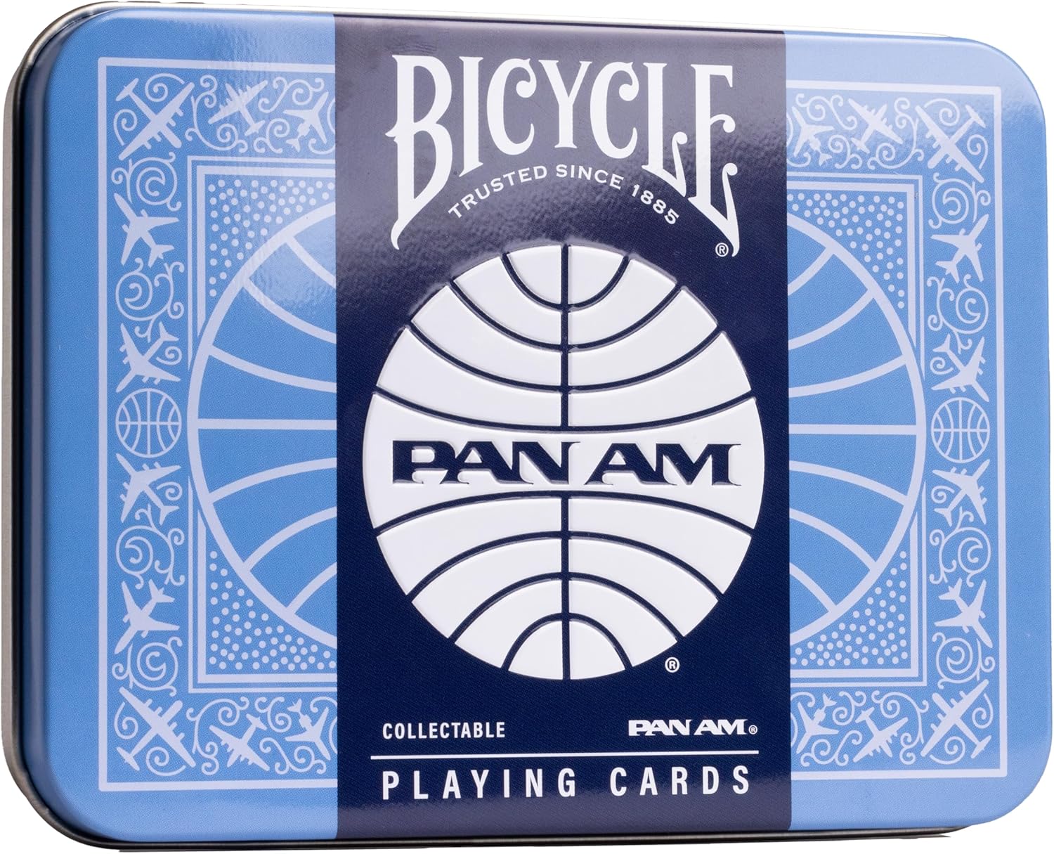 Bicycle Pan Am playing cards packaging with blue and white design