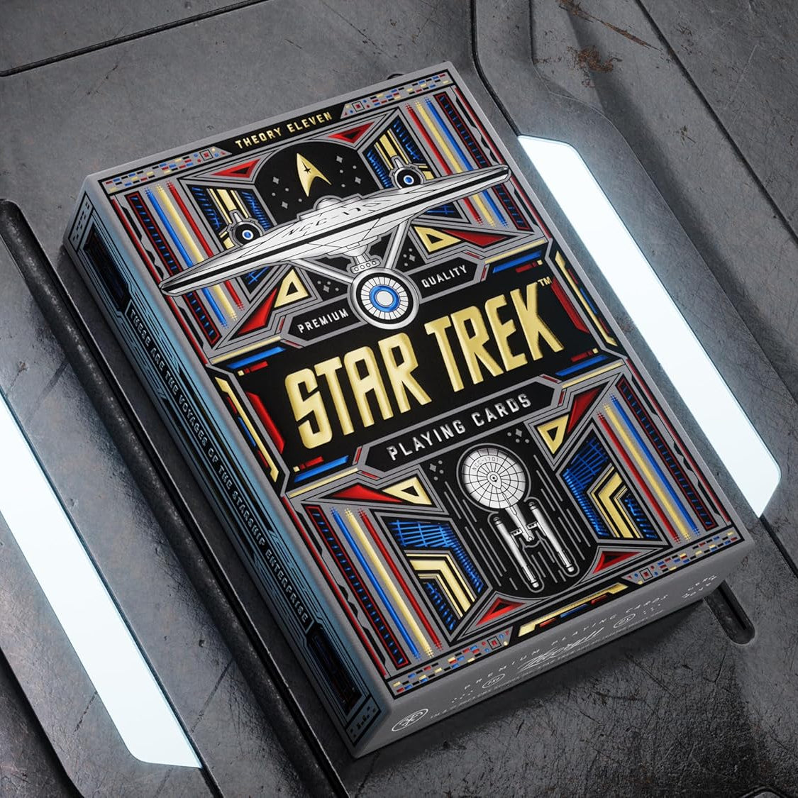 Star Trek playing cards on a metallic surface