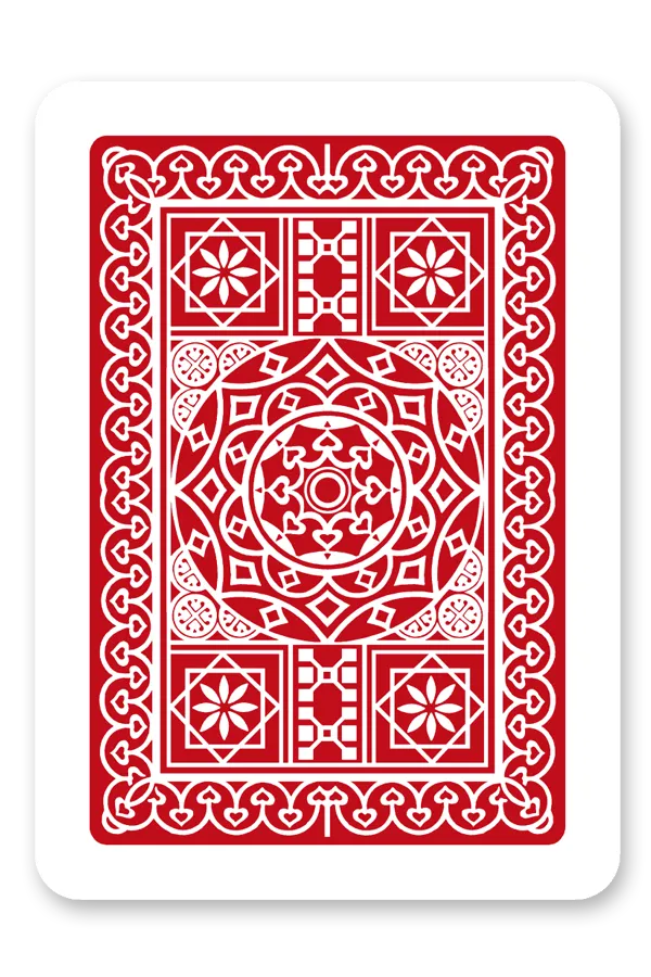Red Modiano 98 playing card with intricate white patterns on a white background